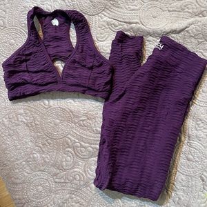 Booty by Brabants dark purple acai leggings and sports bra original fabric